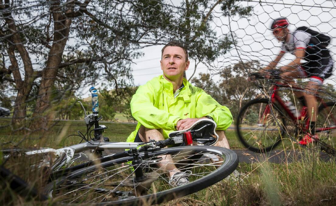 Cyclist Darren Jones was knocked off his bike by a kangaroo while riding on the bike path that runs parallel to Bindubi Street, Aranda
 Photo: Matt Bedford