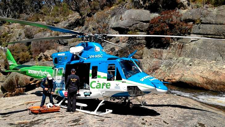 The Snowy Hydro Southcare rescue helicopter in Wadbilliga National Park.