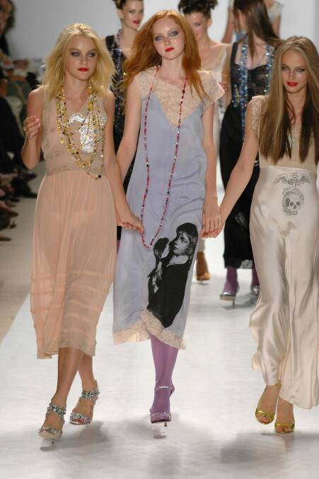 At the height of her career Ruslana Korshunova (far right) walked the catwalk alongside other big name models including Jessica Stam and Lily Cole at London Fashion Week in 2006.