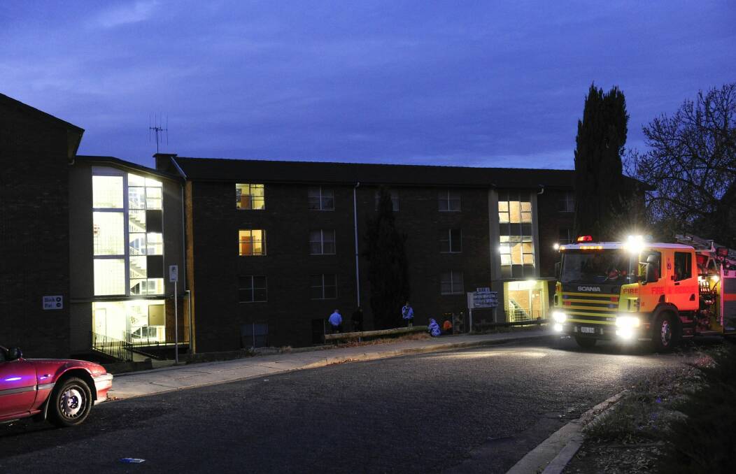 A fire truck on the scene of a small apartment fire in Light Street, Griffith on Monday night. Photo: Melissa Adams