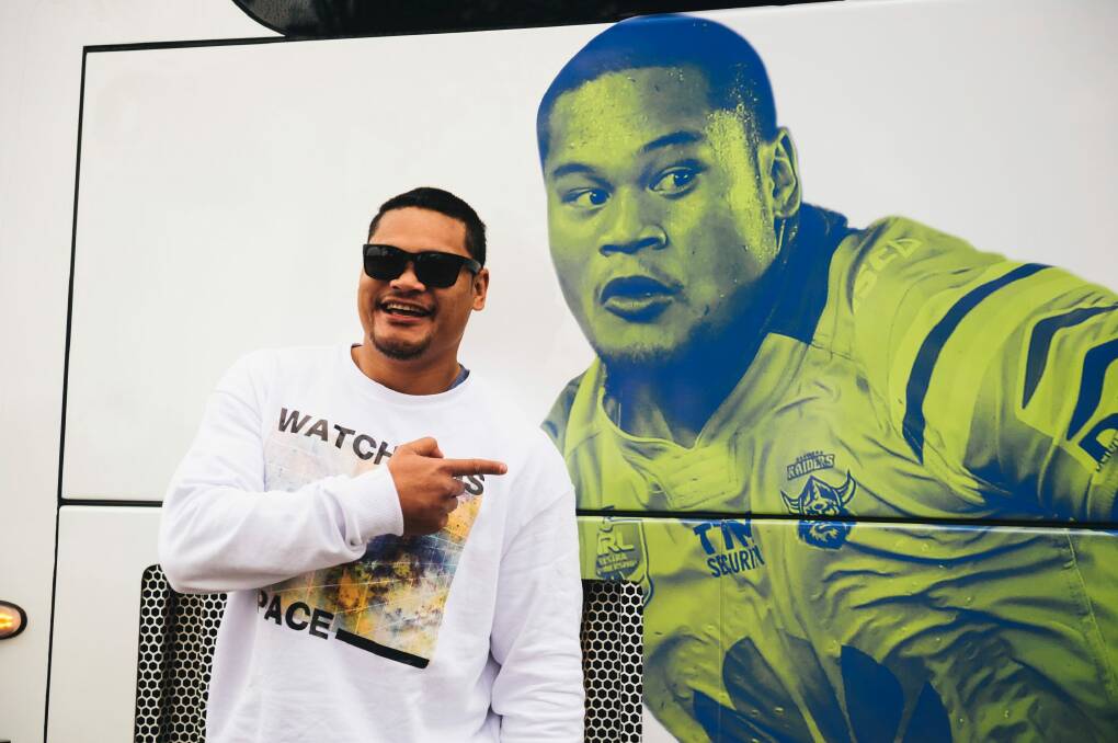 Joey Leilua is featured on the side of the bus. Photo: Rohan Thomson