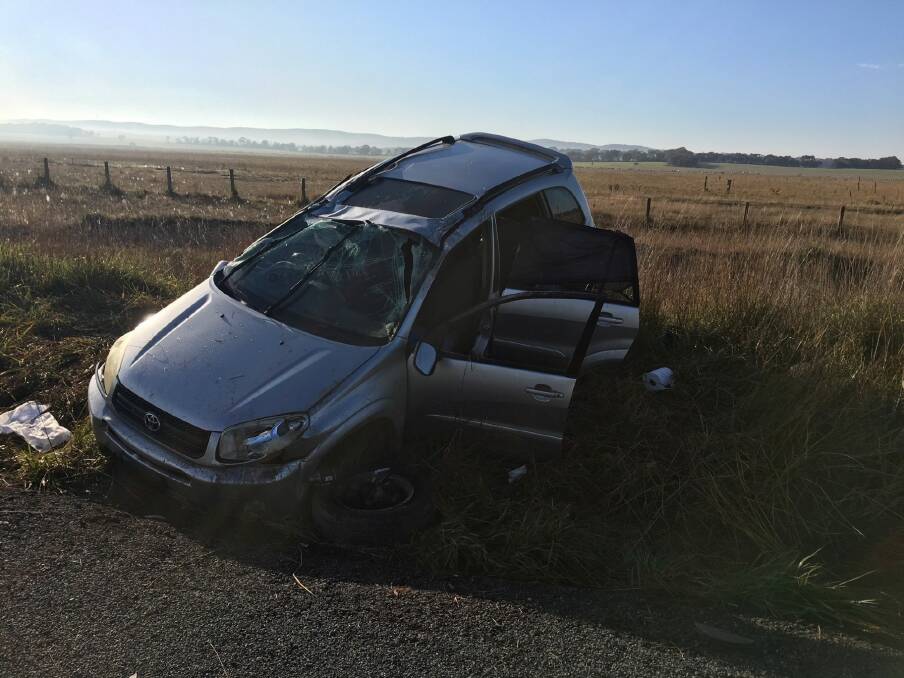 Four people were injured in the single car crash near intersection of Wollogorang Road on the Federal Highway. Photo: NSW Police