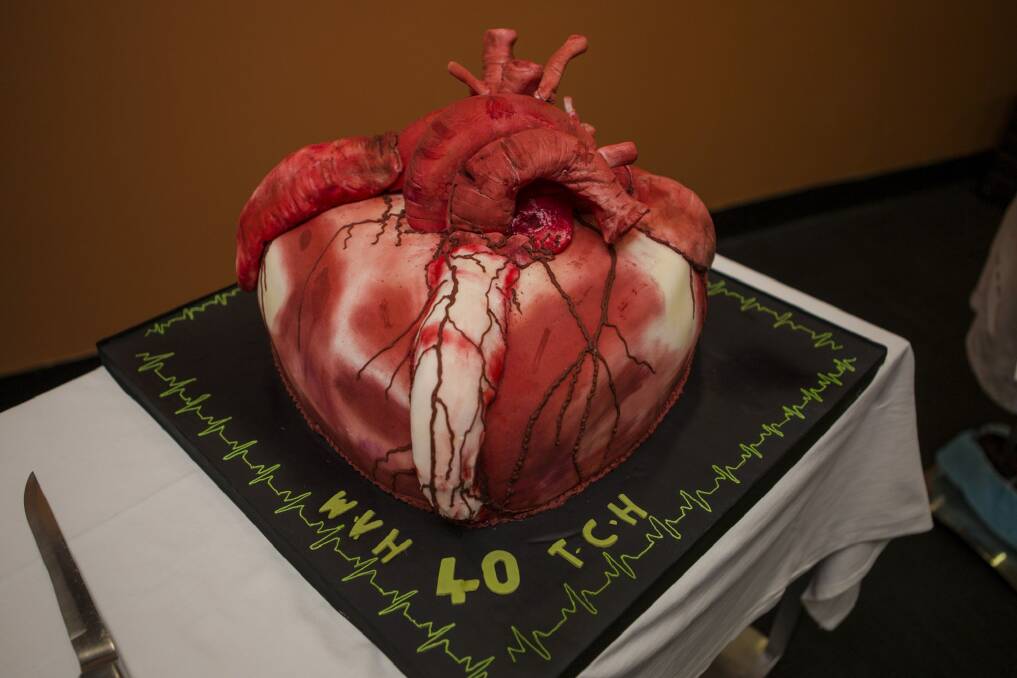 The cake to celebrate the anniversary of the opening of the cardiology unit at the Woden Valley Hospital, now the Canberra Hospital. Photo: Jamila Toderas