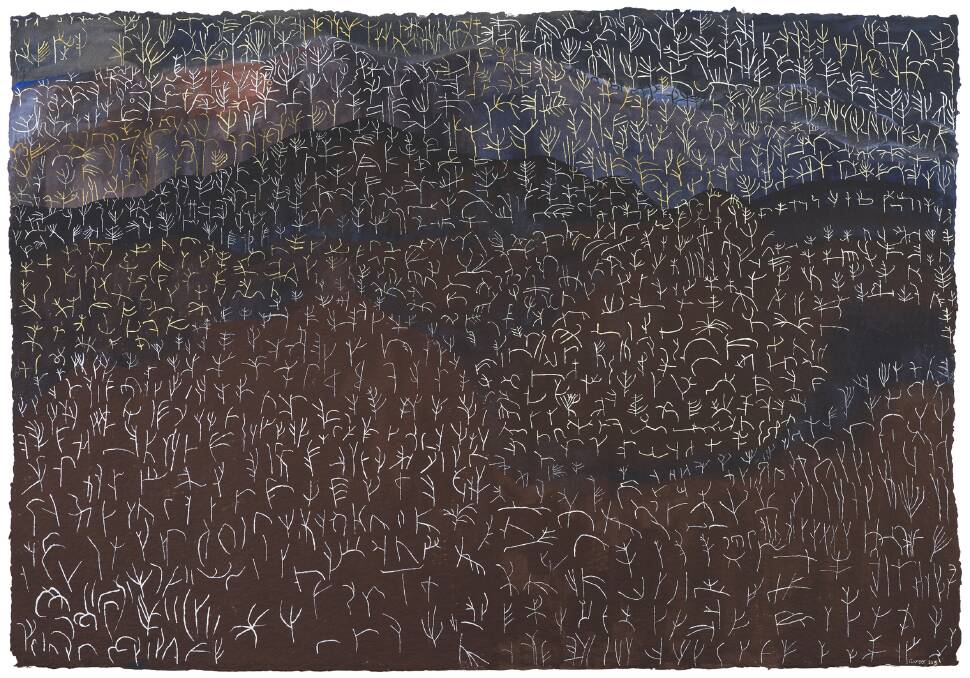 GW Bot, Glyphs - Murrumbidgee River – oil on Colombe paper, 83 x 120cm   Photo: Supplied