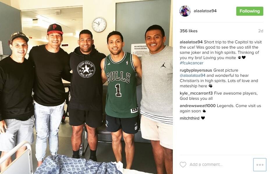 Wallabies players visited Christian Lealiifano (second from right) this week. Photo: Instagram