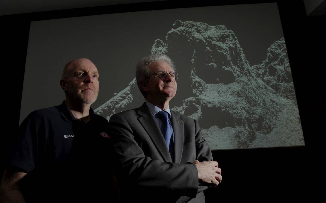 The European Space Agency’s senior science adviser Mark McCaughrean and head of missions operations Paolo Ferri at CSIRO Discovery Centre ahead of a presentation on the Rosetta mission. Photo: Graham Tidy