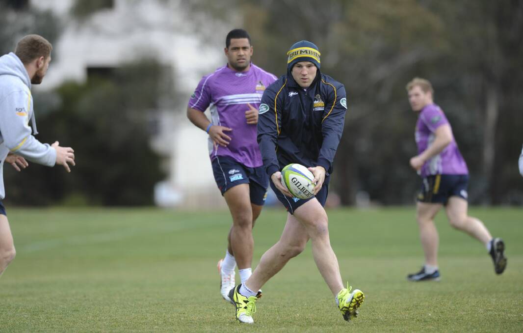 Brumbies captain Stephen Moore going through some light training this week in Canberra before Saturday's semi-final in Wellington. Photo: Graham Tidy