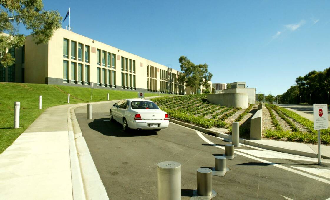 Bollards in place at Parliament House.  Photo: Chris Lane