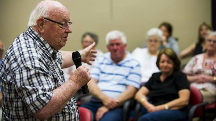 Father Bob Maguire speaks to residents and friends at the Calvary Retirement Community. Photo: Rohan Thomson