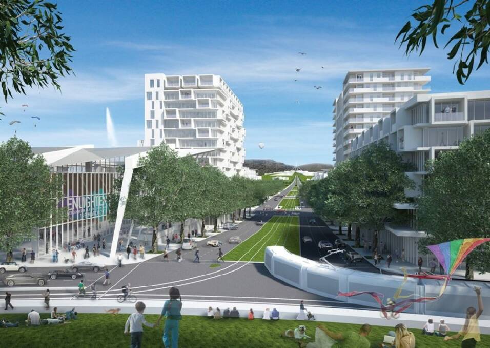An artist's impression of the proposed Australia Forum convention centre fronting City Hill.