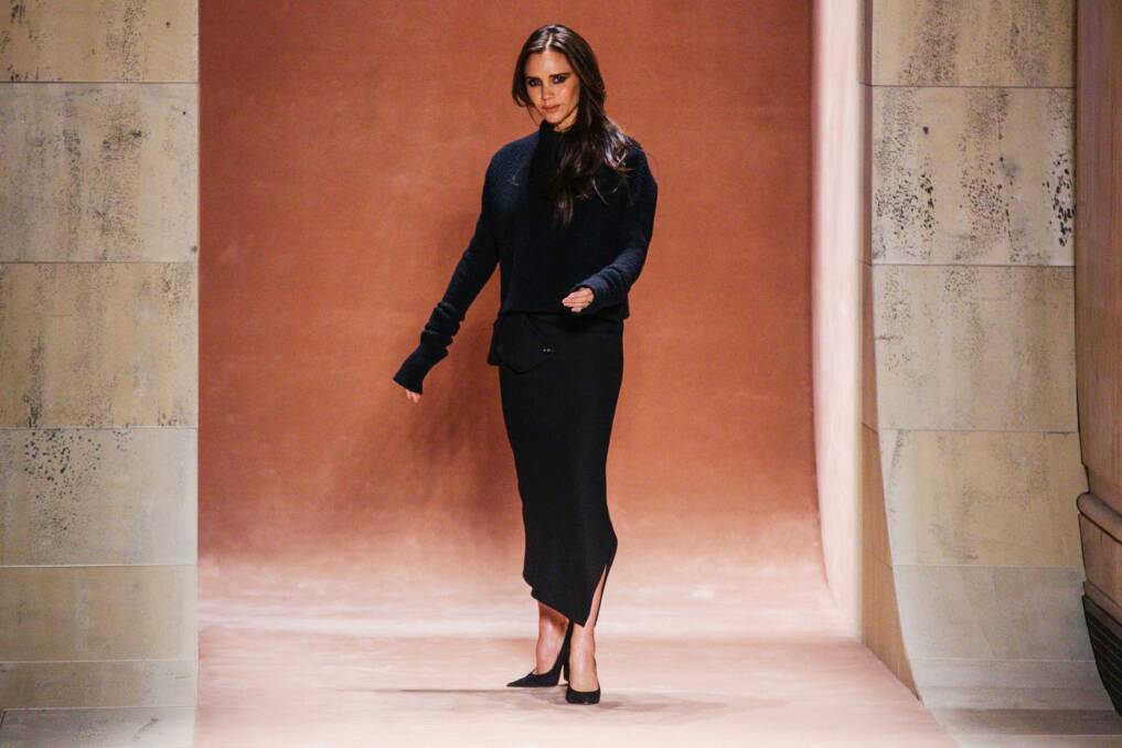 Taking a bow: Victoria Beckham makes a quick catwalk appearance after her latest show in New York. Photo: Reuters