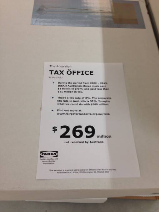 Parody price tags were littered throughout Canberra's brand-new IKEA store on Monday. Photo: Francis Keany