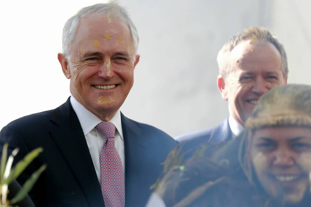 Prime Minister Malcolm Turnbull and Opposition Leader Bill Shorten during the smoking ceremony to mark the opening of the 45th Parliament on Tuesday. Photo: Alex Ellinghausen