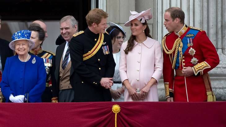 The royal family will soon expand by one: (From left) Queen Elizabeth with Princess Anne, Prince Andrew, Prince Harry, Princess Eugenie, Prince William and Catherine, Duchess of Cambridge, on the balcony of Buckingham Palace. Photo: Reuters