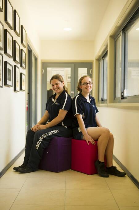 Girl power: Year 8 students of Caroline Chisholm School Sinead Broadbent and Eve Davis have just completed Y-Aspire school program that is helping young women overcome gender inequality. Photo: Jay Cronan