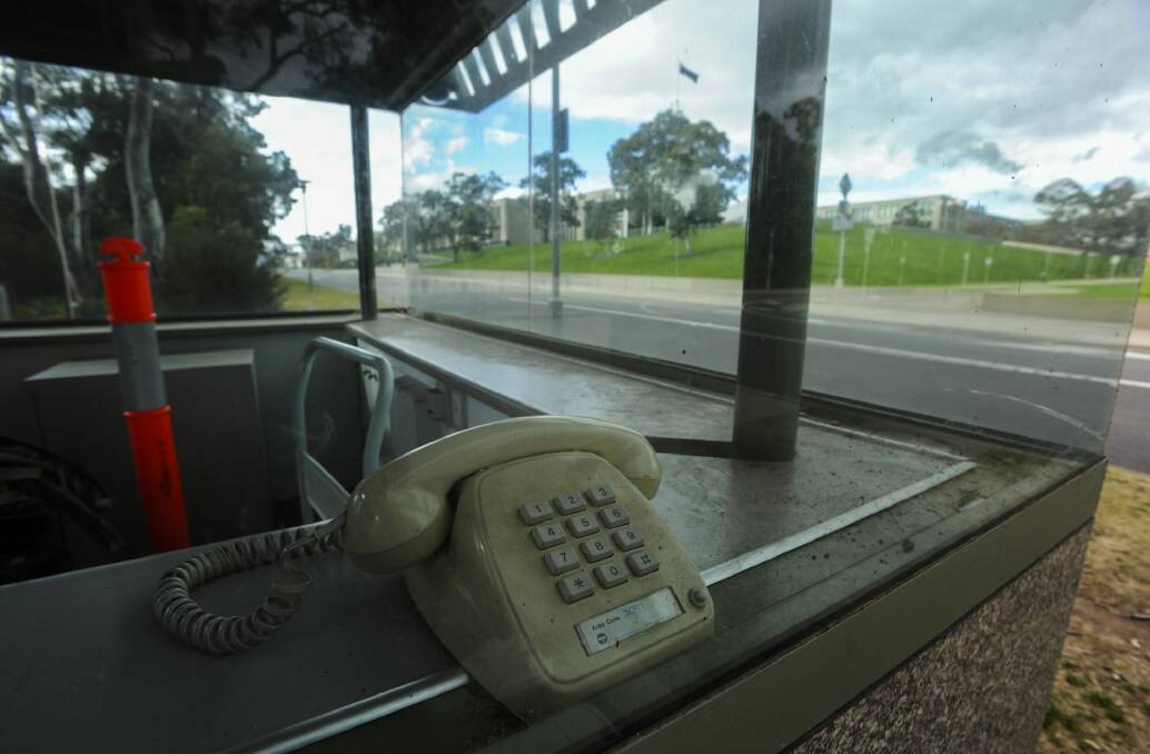 A retro push-button phone in one of the four unused guardhouses. Photo: Graham Tidy