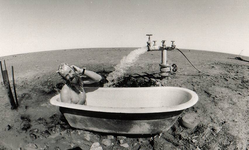 Peter McRae enjoys bath, outback-style. Photo: Supplied
