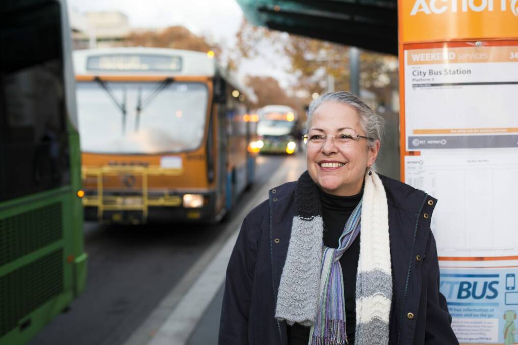 Barbara Griffiths of Lyneham waits for her bus home from Civic after work on Thursday. 
 Photo: Rohan Thomson