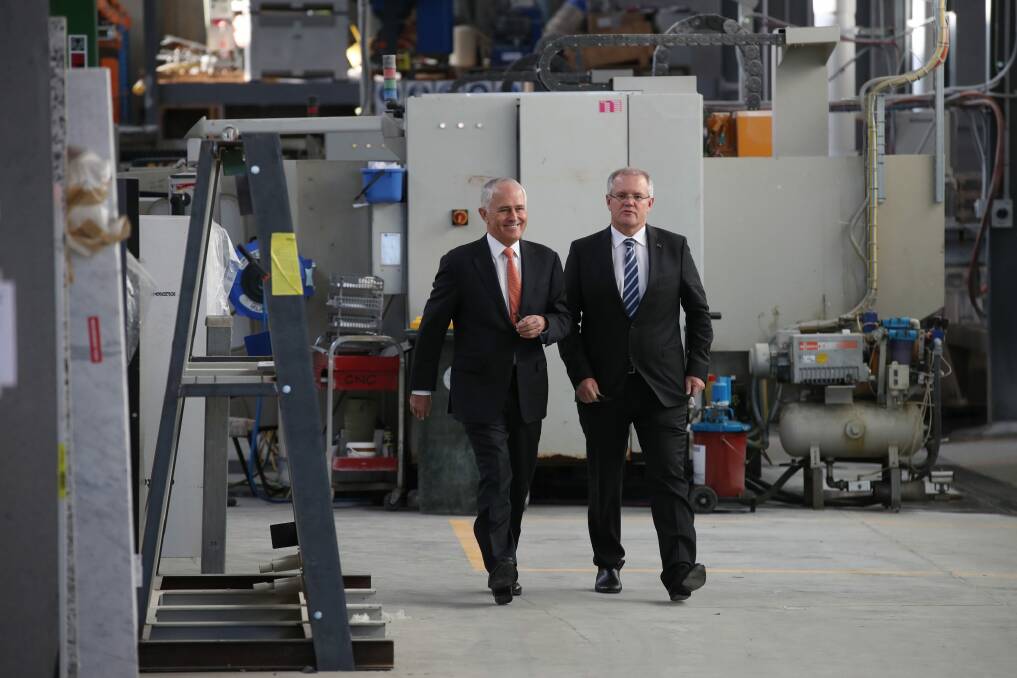 Prime Minister Malcolm Turnbull and Treasurer Scott Morrison visited Pacific Stone in Canberra Photo: Andrew Meares