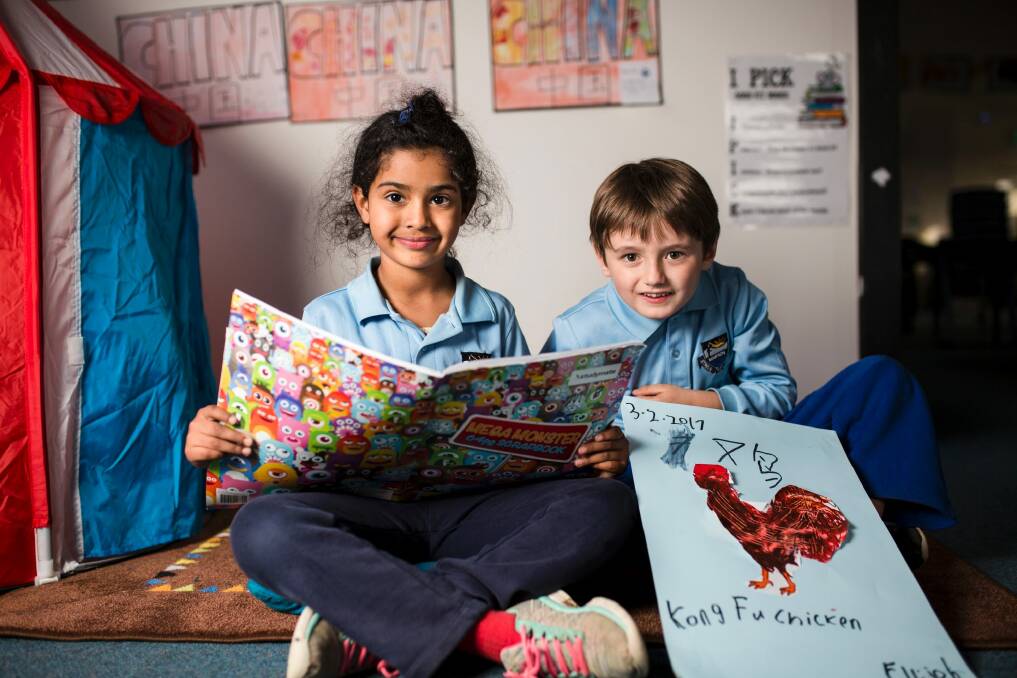 Mawson Primary School is the fasted growing primary school in the ACT. From left, Mary Alem and Ellijah Birrell, both 7. Photo: Jamila Toderas