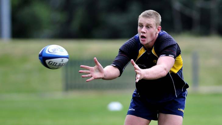 Australian Schoolboys player Tom Staniforth training with the Brumbies on Tuesday. Photo: Melissa Adams