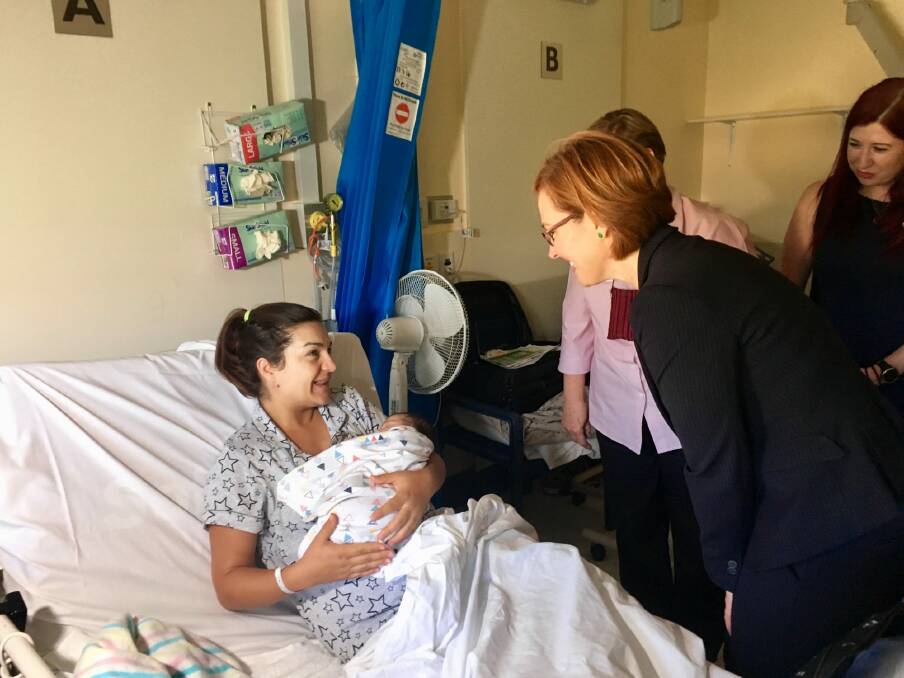 ACT Health Minister Meegan Fitzharris meets Lidija Trpeska and new bub Anabel, of Melba, at Calvary Public Hospital on Friday. Photo: supplied