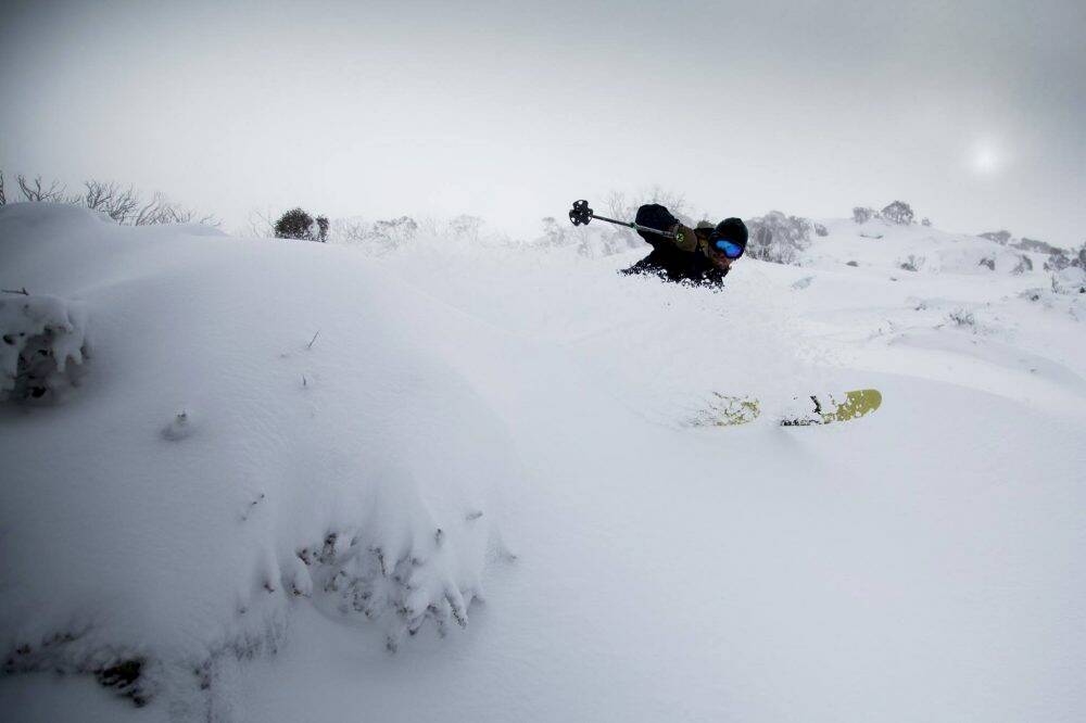 A skiier makes the most of fresh snow at Thredbo resort at the weekend. Photo: Thredbo Resort