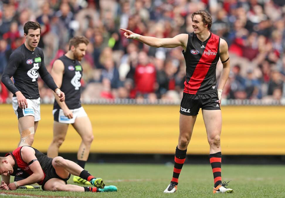 The Bombers had a happy ending to a difficult year, with Joe Daniher kicking five goals. Photo: Scott Barbour