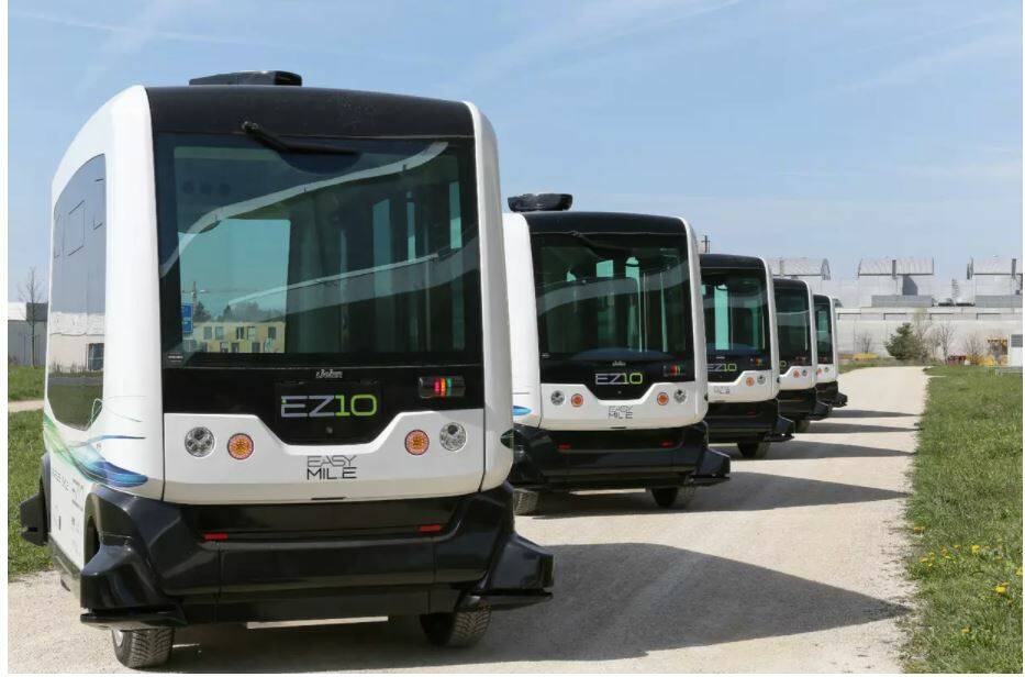 EasyMile's electric, driverless shuttle buses which can carry 12 people are on trial at Springfield. Photo: EasyMile