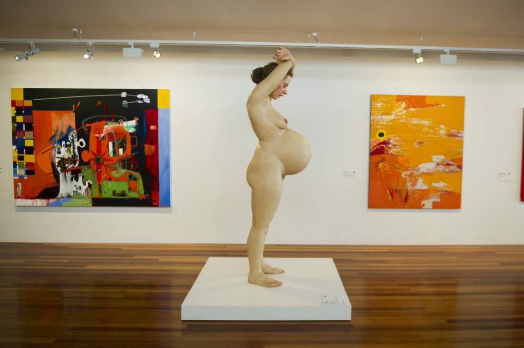 Ron Mueck's <i>Pregnant Woman</i> at the National Gallery of Australia Contemporary art space. Photo: Jay Cronan