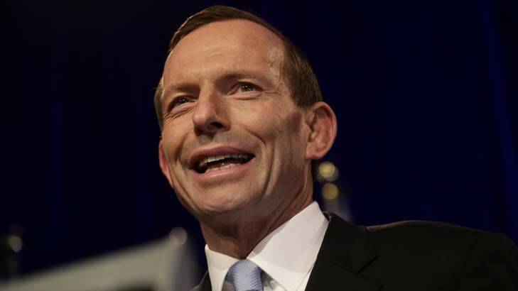 Tony Abbott during the Coalition official election night function. Photo: Alex Ellinghausen