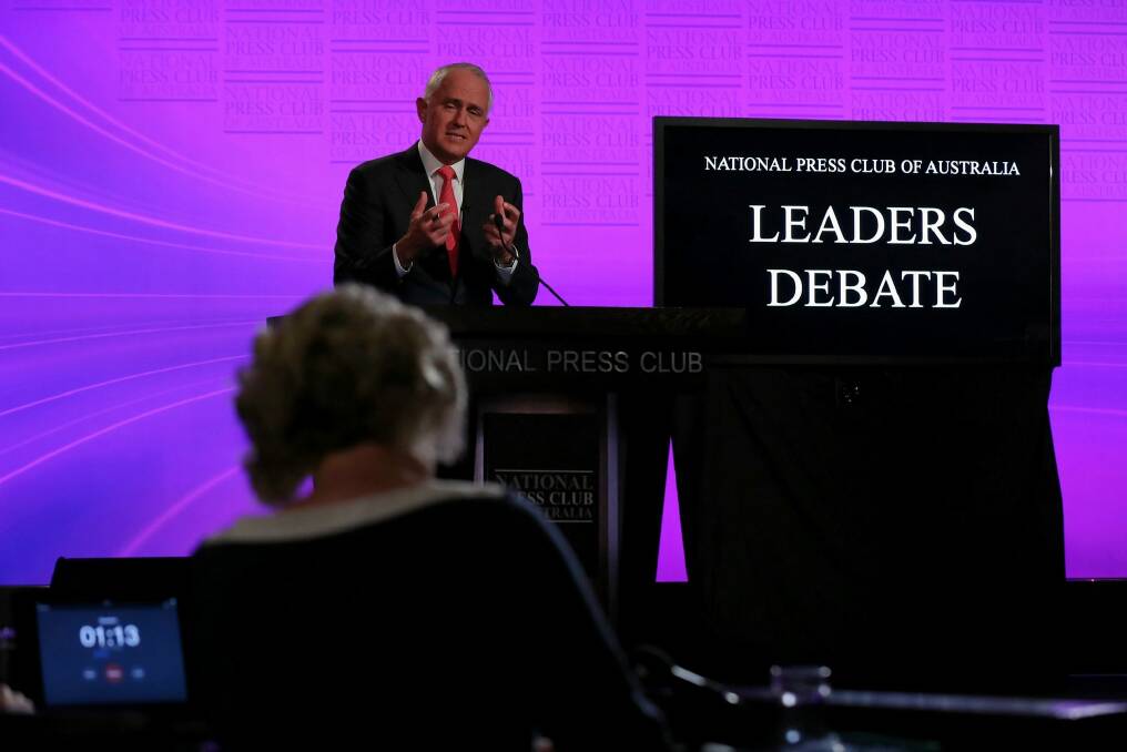 Prime Minister Malcolm Turnbull takes a question. Photo: Alex Ellinghausen.