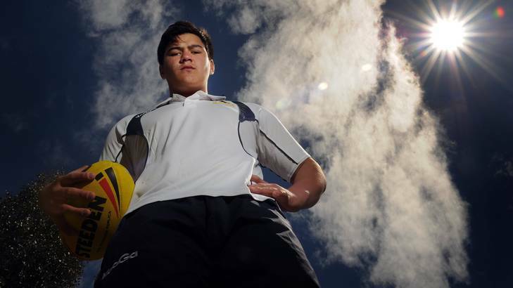 Tyrel Lomax, son of Raiders star John Lomax, will represent the ACT under 16 rugby union team. Photo: Colleen Petch