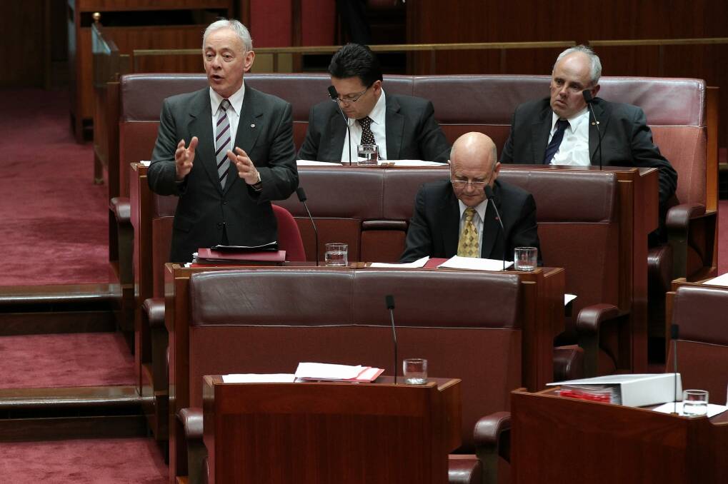 Senators Bob Day, Nick Xenophon, David Leyonhjelm and John Madigan. Photo: Alex Ellinghausen