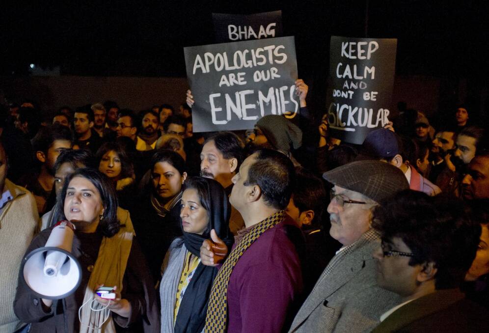 Complaints: Protesters outside the Red Mosque in Islamabad. Photo: B.K. Bangash