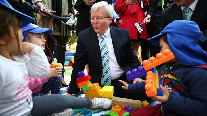 Prime Minister Kevin Rudd at a child care centre in Sydney. Photo: Andrew Meares