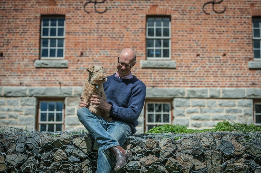 Antony Davies with Honeycomb at Millpond Farm, which will be open to the public as part of the Braidwood Open Gardens. Photo: Karleen Minney