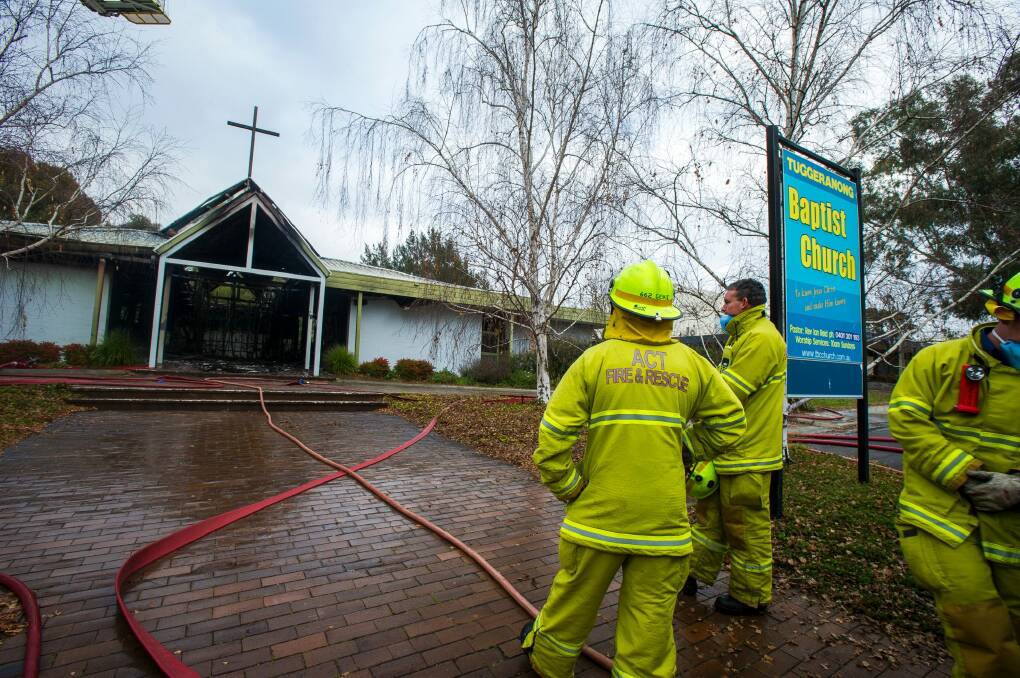 A suspicious fire has destroyed the Tuggeranong Baptist Church.   Photo: Dion Georgopoulos