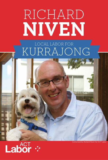 The election poster for Labor candidate for Kurrajong, Richard Niven, featuring the family pooch, Ollie.  Photo: Supplied