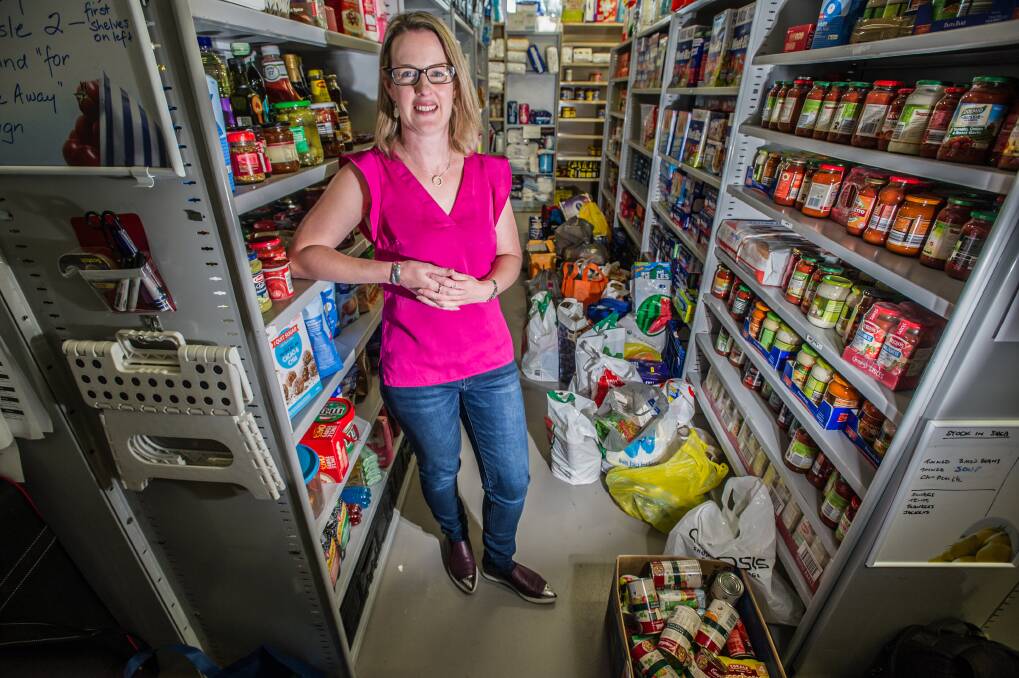After almost running out earlier this month,  St John's Care emergency food pantry has been flooded with donations in just a few days and staff say they can hardly keep up with it. Executive officer Sarah Murdoch. Photo: Karleen Minney