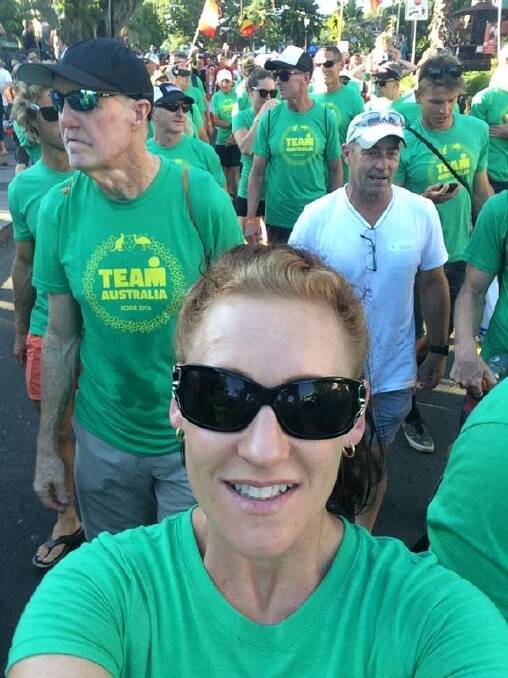  Duffy mum Ntasha Gerebtzoff at the parade of nations in Hawaii this week where she will compete in world ironman triathlon championships this weekend. Photo: Twitter