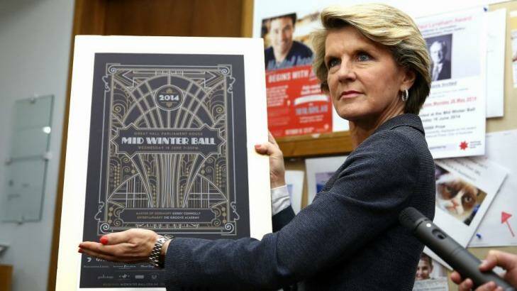 Foreign Affairs Minister Julie Bishop launches the Mid-Winter Ball in Canberra. Photo: Alex Ellinghausen