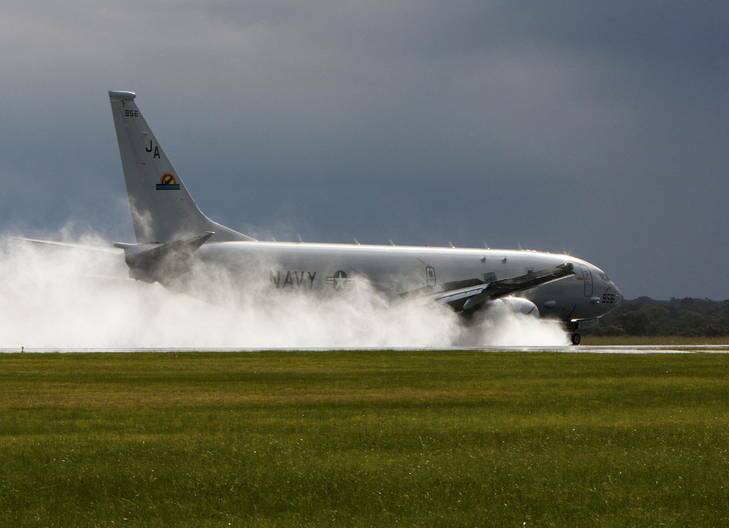 The US Navy P-8 Poseidon touches down. The plane was at Fairburn RAAF Base today.    David Ellery Defence writer Canberra Times 0487 190 864  20120614ran8085170_158.jpg