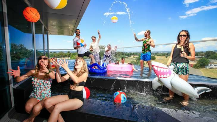 The Zoo advertising group have their roof top pool Christmas party. Photo: Katherine Griffiths