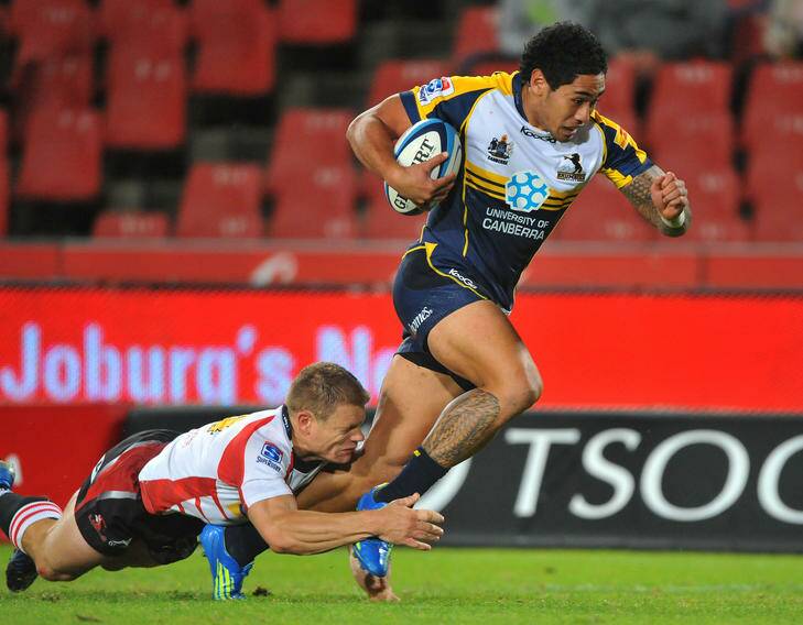 Joe Tomane of the Brumbies drives over for a try. Photo: Gallo Images
