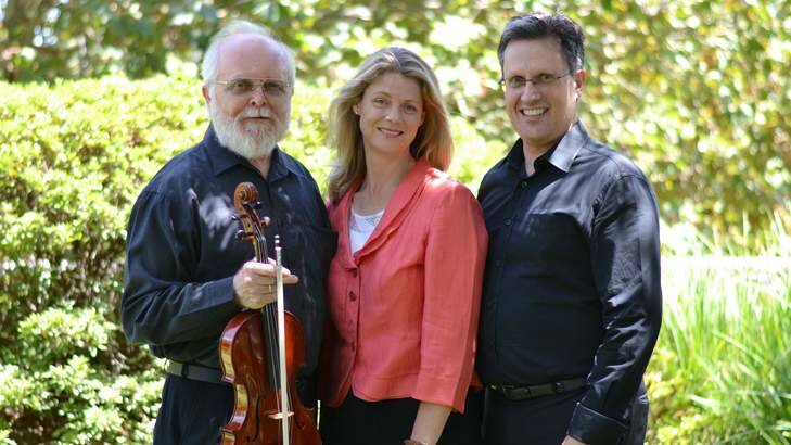 From left: Robert Harris (violin), Christina Wilson (mezzo-soprano), Alan Hicks (piano) are presenting a Canberra Centenary music program.