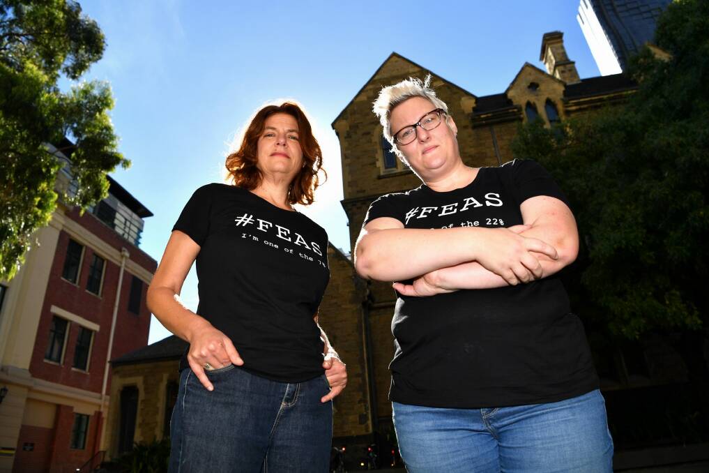 Academics Mindy Blaise and Emily Gray (left to right) have formed a group that if fighting against sexism in academia. Photo: Joe Armao, Fairfax Media.