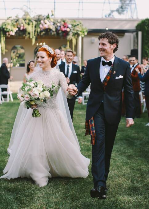 The Wiggles' Emma Watkins and Lachy Gillespie at their wedding on April 9, 2016.  Photo: Lara Hotz