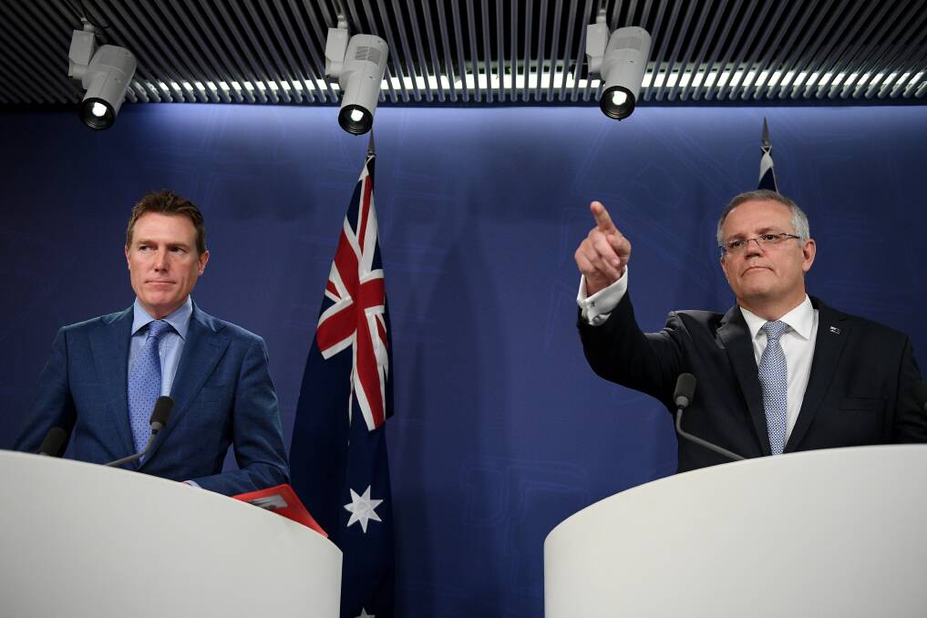 Attorney-General Christian Porter and Prime Minister Scott Morrison announce anti-discrimination laws on Thursday. Photo: AAP