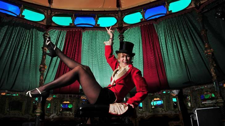Mademoiselle Boo the ringmaster of the Famous Spiegel Garden tent. Photo: Colleen Petch